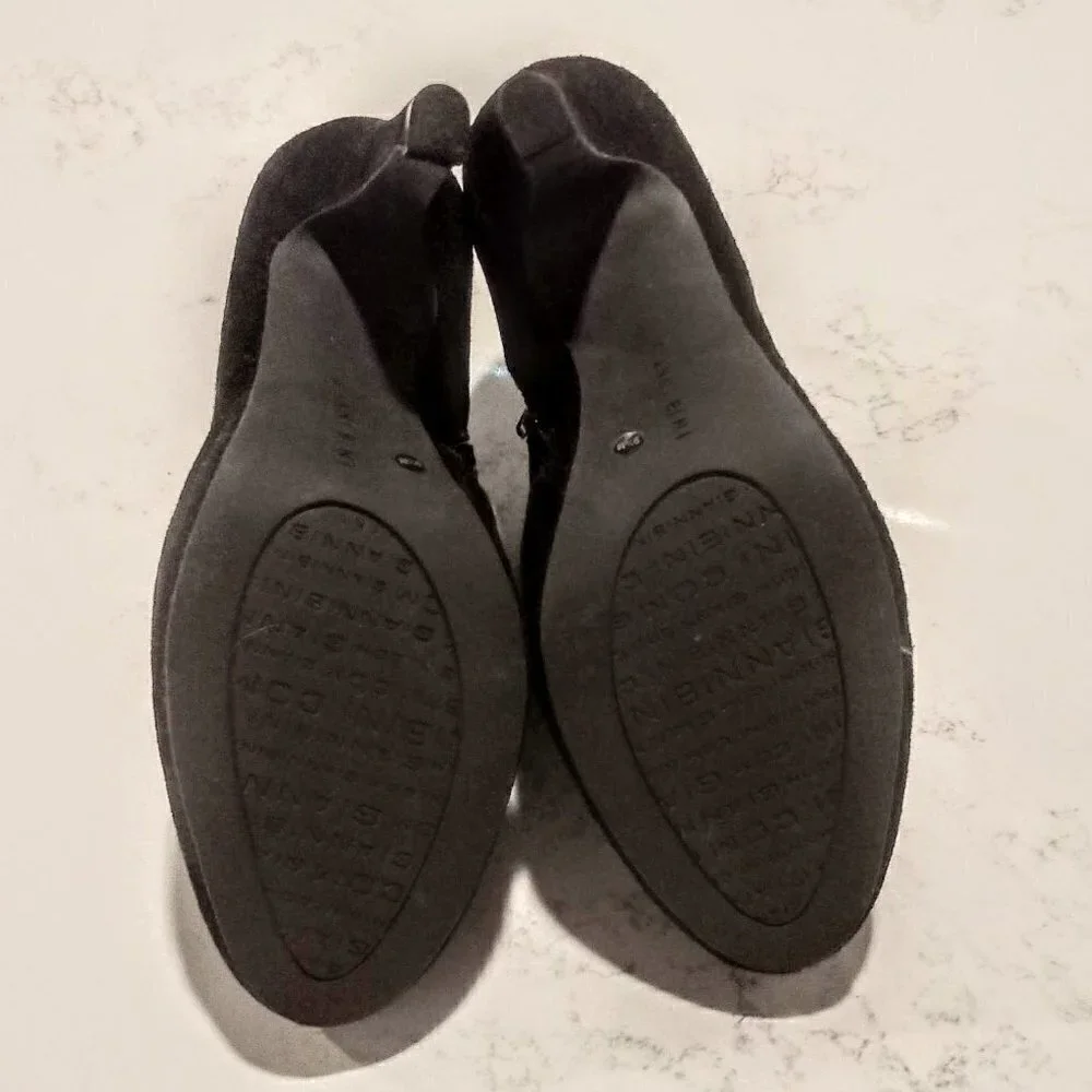 Gianni Bini Black Suede Ruffled Ankle Boots